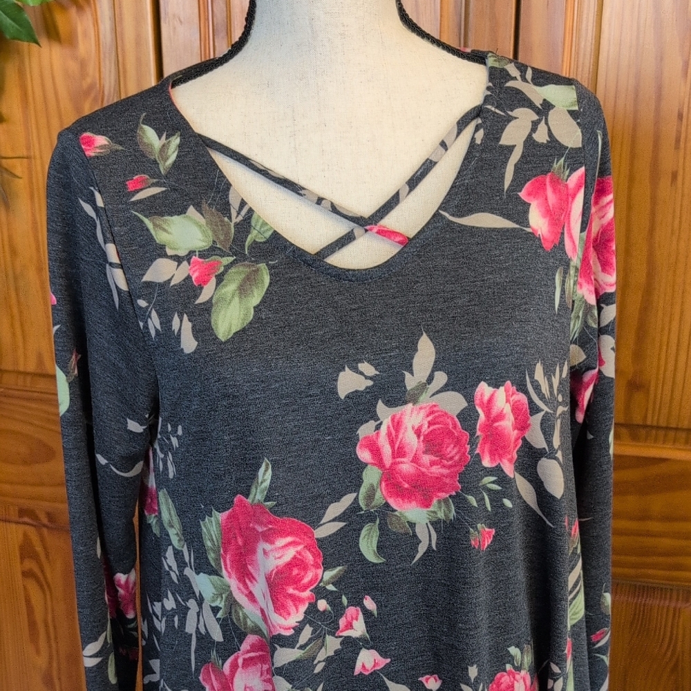 Elegant Floral Knit Criss-Cross Neckline Midi Dress XL             CC148 - Picture 2 of 6